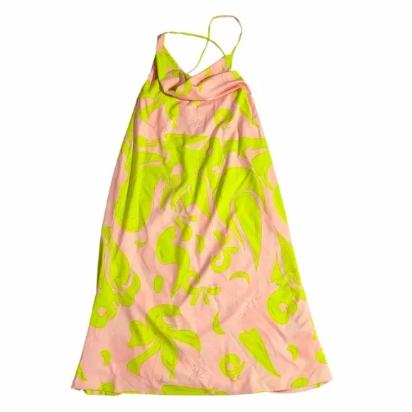 Liliana Meza Pink and Green Satin Maxi Dress Size Large - Picture 7 of 12